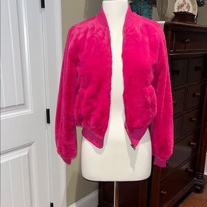 Women's Iris Los Angeles Hot Pink Faux Fur Bomber Jacket